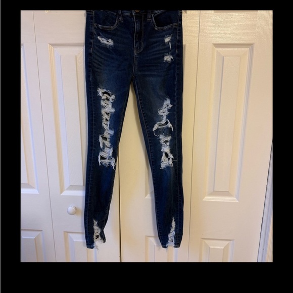 American Eagle Outfitters Dark Blue Distressed Skinny Jeans - Picture 4 of 4